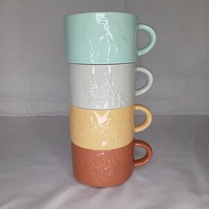 Pier 1 Imports Set of 4 Stacked Flower & Butterfly Stoneware Spring Decor